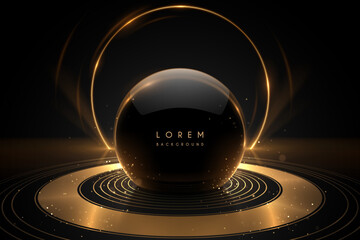 Wall Mural - black sphere with golden rings and sparks