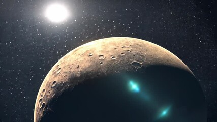 Wall Mural - mysterious moon surface with distant sun space stars
