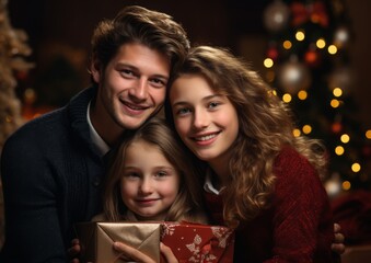 portrait of a couple at christmas time with kids