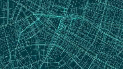 contemporary street network visualization, bright teal infrastructure lines, abstract metropolitan map, minimal geometric pattern, futuristic urban planning concept, seamless repeating design