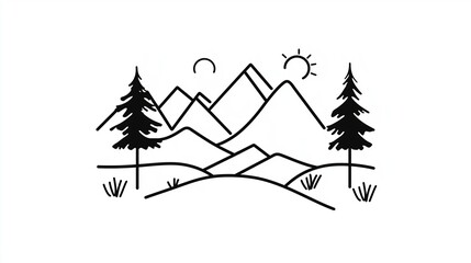 Poster - A minimalist line art drawing of a landscape.