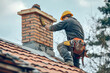 © Viktoriia - A skilled bricklayer works diligently on a rooftop, laying bricks to build a chimney. He focuses intently while using mortar, showcasing craftsmanship and safety at height.