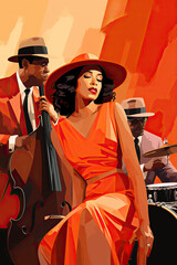 generated illustration A female jazz singer performs on stage.