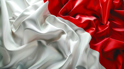 The national symbol of Poland. White and red silk cloth, close-up, fork from above. Welcome to Poland. Learning the Polish language. Independence Day. Travel