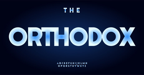 Leinwandbilder - Bold futuristic display font, glowing gradient letters, sharp geometric shapes for modern sci-fi headlines, tech branding, gaming titles, sleek futuristic aesthetics. Vector typeset.