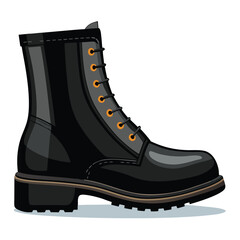 Realistic Vector Illustration of a New Black Leather Boot on White Background.