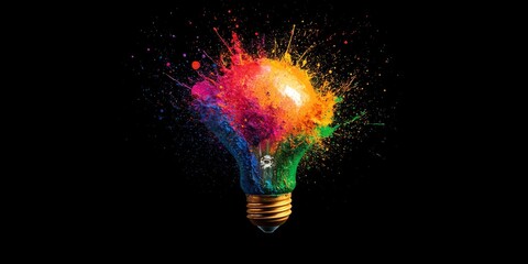 Poster - Explosive Creativity: A vibrant, abstract light bulb explodes with color, symbolizing the boundless potential and energy of a brilliant idea.  