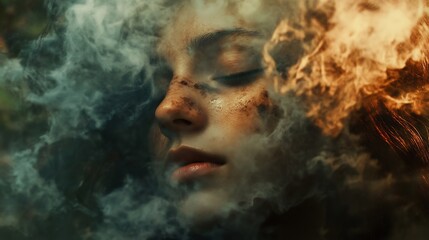 Wall Mural - Woman's Face Surrounded by Smoke