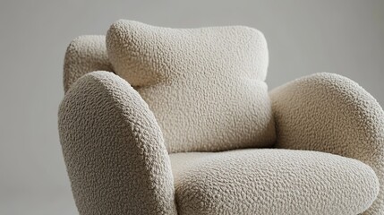 Close-up of a plush, cream-colored armchair with a textured fabric.