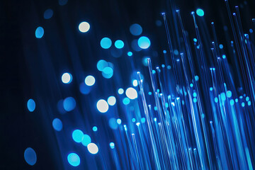 Fiber optic cables glowing in blue light