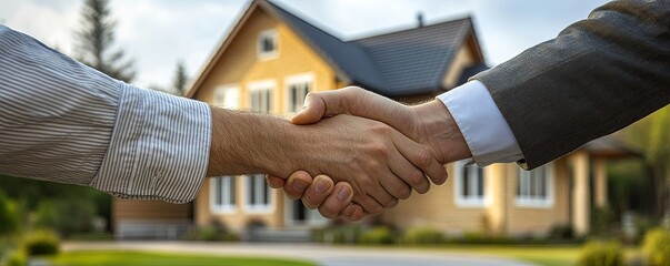 Client shaking hands with contractor after confirm blueprint to renovate house, Generative AI