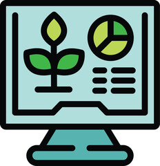 Poster - This color icon depicts a computer screen displaying business statistics with a growing plant, symbolizing sustainable business growth