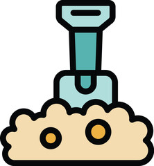 Poster - Shovel digging soil with metal detector icon color outline vector