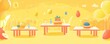 © BerkahStock - A bright, cheerful illustration of tables with colorful fruits and drinks in a sunny setting.