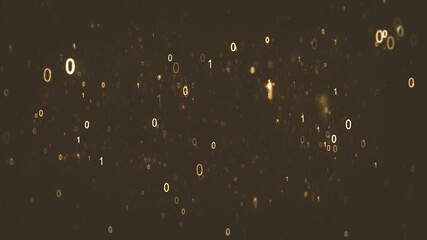 Poster - 3d Digital Binary Code Data Background/ Animation of an abstract gold binary data code digits and numbers with depth of field and blur effects