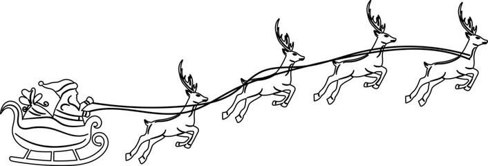 Wall Mural - santa flying on sleigh sketch