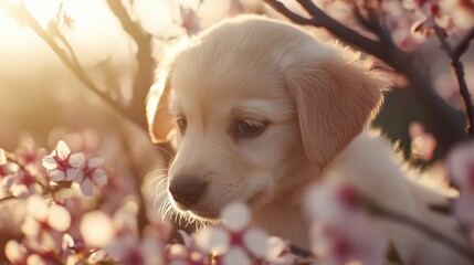 Sticker - Golden Puppy in Bloom.