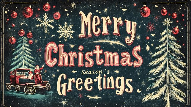 Retro Holiday Poster with Classic Christmas Elements