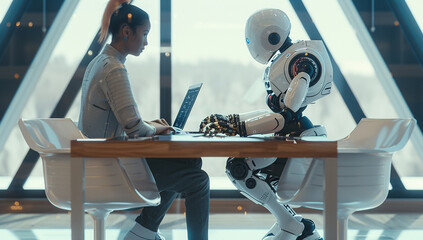 a robot working together at the desk