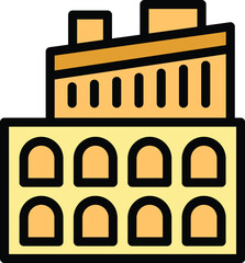 Poster - Old factory building with arches and chimneys, filled outline icon, suitable for themes like building, industry, real estate