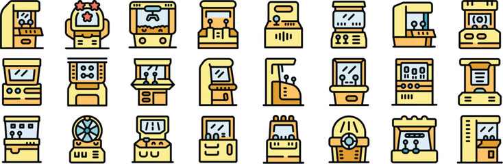 Poster - Set of various retro arcade game cabinets with joysticks and buttons, perfect for any project related to gaming, entertainment, or nostalgia