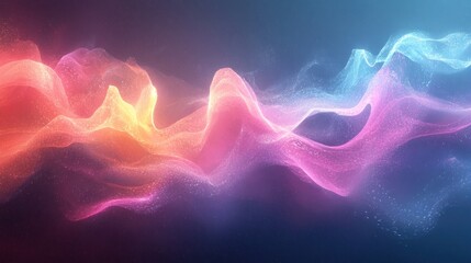 Wall Mural - abstract holographic waves of light in soft pastel hues of pink, cyan, and lavender, creating a futu