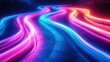 © suriya - Neon light trails twisting and looping in vibrant hues of blue, pink, and purple over a black background