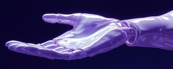 Poster - 3D render of a robotic hand with extended palm in futuristic design, showcasing advanced technology and innovation in artificial intelligence and robotics