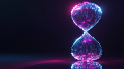 Poster - Neon Hourglass: A futuristic hourglass glows with vibrant neon colors, its ethereal glow illuminating the darkness.  