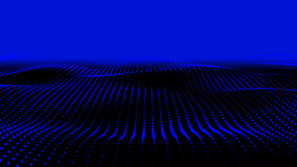 Poster - Abstract digital blue particle dots wave background. Abstract wave halftone blue. Futuristic moving dots, hi-tech and big data visualization