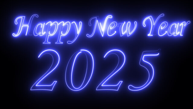 Happy New Year 2025 Neon Celebration illuminated video. 2025 Happy New Year poster, background