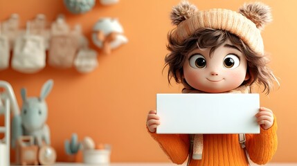 Poster - Adorable cartoon persona grasping a basic rectangular object in a delightful and expressive pose with lush and vibrant hues created using a hand painted watercolor technique