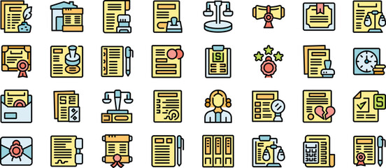 Poster - notary public signing and authenticating document icons set vector illustration