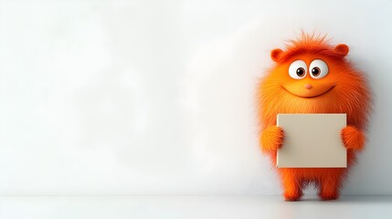 Poster - Endearing Animated Character Grasps Cardboard Package with Warm and Friendly Expression Playful Pose and Soft Cuddly Texture in Whimsical Animated Style