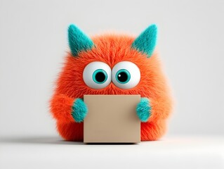 Poster - Friendly and Endearing Cartoon Character Grasping a Simple Cardboard Box with Engaging and Expressive Features Bold and Playful Color Palette Whimsical Digital Art Style and Warm