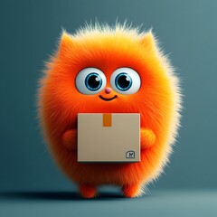 Poster - Cheerful and Adorable 3D Rendered Cartoon Animal Character Holding a Simple Cardboard Box with a Delightful Smile Dynamic Gesture Fuzzy and Plush Appearance Charming Illustrative Aesthetic