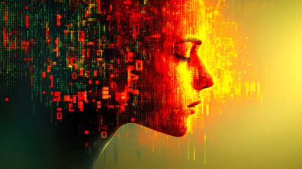 Poster - A vivid digital profile with intricate details, highlighting the intersection of human form and technological imagery.