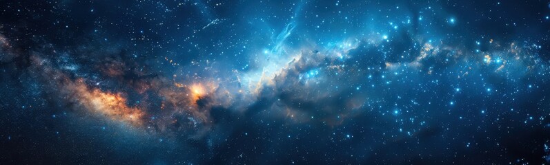Wall Mural - Starry sky with a bright orange star in the center, banner