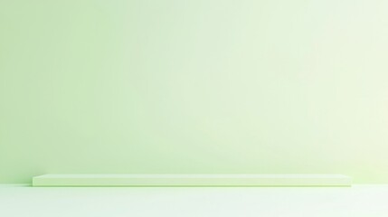 Poster - Sleek green studio backdrop with a long podium for showcasing products in a modern, abstract design, ideal for advertising and branding