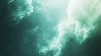 Poster - Mesmerizing green nebula cloud forms in outer space, surrounded by twinkling dust particles, creating a captivating cosmic scene blending science and fantasy