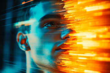 Poster - A close-up digital artwork of a modern face, using energetic strokes and vivid colors to express dynamic youth and vitality.