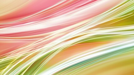 Poster - Abstract curved lines in shades of green, pink and white are blending together, forming a modern and vibrant background