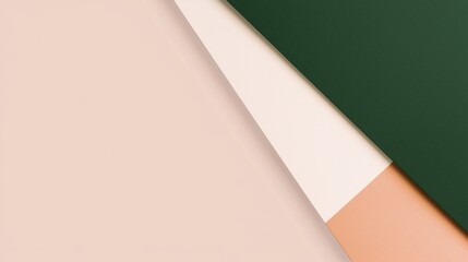Poster - Abstract background with geometric composition of overlapping sheets of paper in green, pink and white, creating a diagonal line