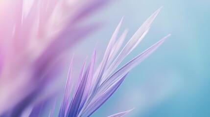 Poster - Long purple leaves with delicate veins reach up towards a soft blue and pink sky, creating a dreamy and ethereal atmosphere