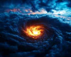 Wall Mural - explore the breathtaking beauty of a swirling galaxy where vibrant orange flames dance within dark c