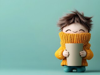 Poster - Charming 3D rendered animated figure gently cradling a simple cardboard container exuding an endearing and lighthearted demeanor  The vivid palette gestural brush technique