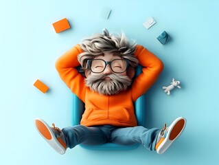 Poster - Cheerful and Imaginative Cartoon Persona Relaxing on a Clean White Canvas Perfect for Character Based Merchandise Targeting Young Audiences