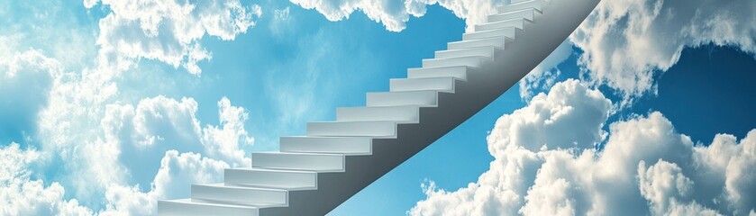 Sticker - A surreal staircase leads into a bright sky filled with clouds, symbolizing aspiration and hope.