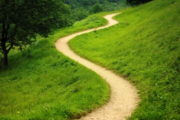 Wall Mural - A winding path through lush green grass, inviting exploration and tranquility.