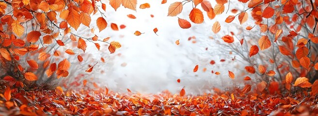 Wall Mural - Falling leaves on a white background